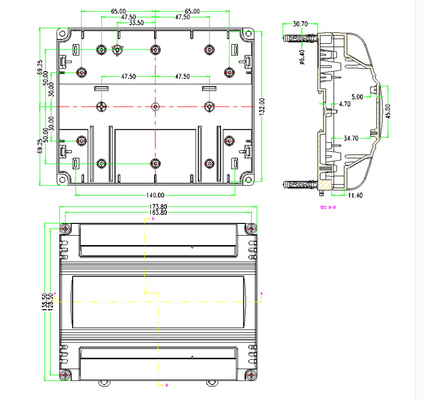 174*139*57mm Plastic Control Box PLC Enclosure Din Rail ABS Fireproof DIY PCB Shell