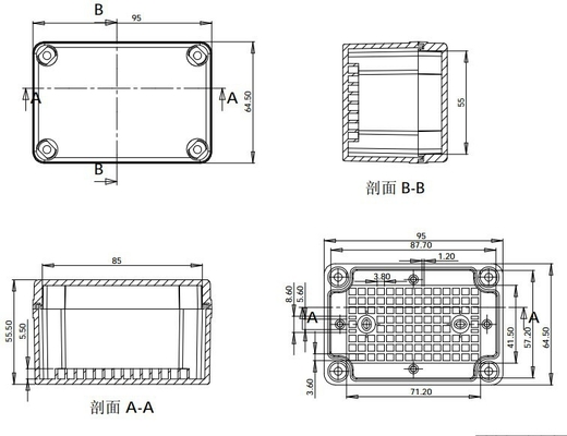 PCB IP65 Waterproof Electrical Connection Box 95*65*55mm With Plastic Screws